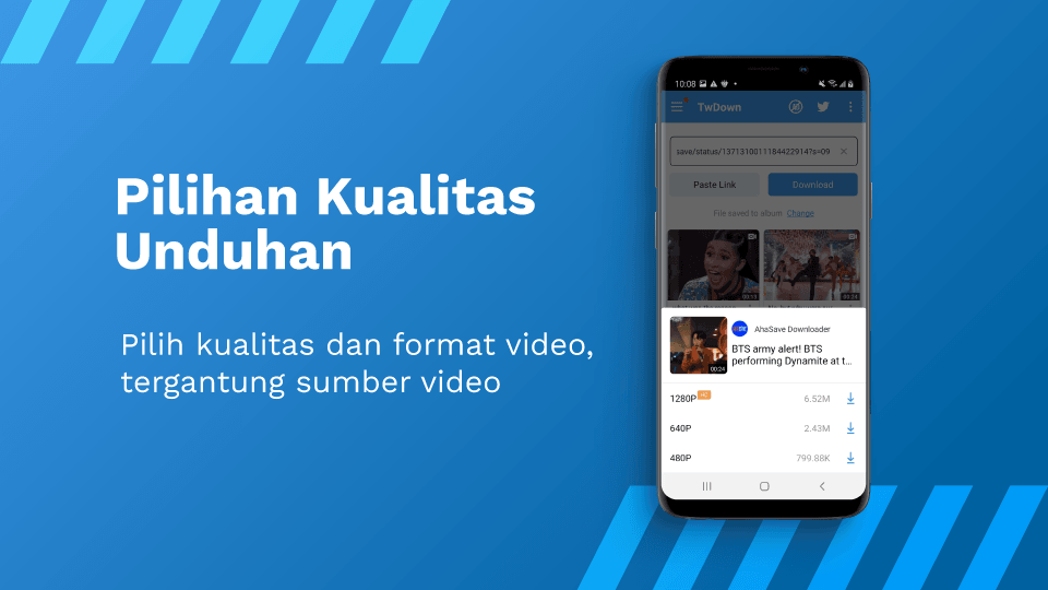 Pilihan Kualitas Download Video dari Twitter AhaSave